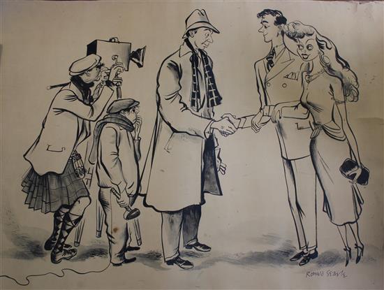 Ronald William Fordham Searle (1920-2011) Meeting the Press, 29 x 41in., unframed